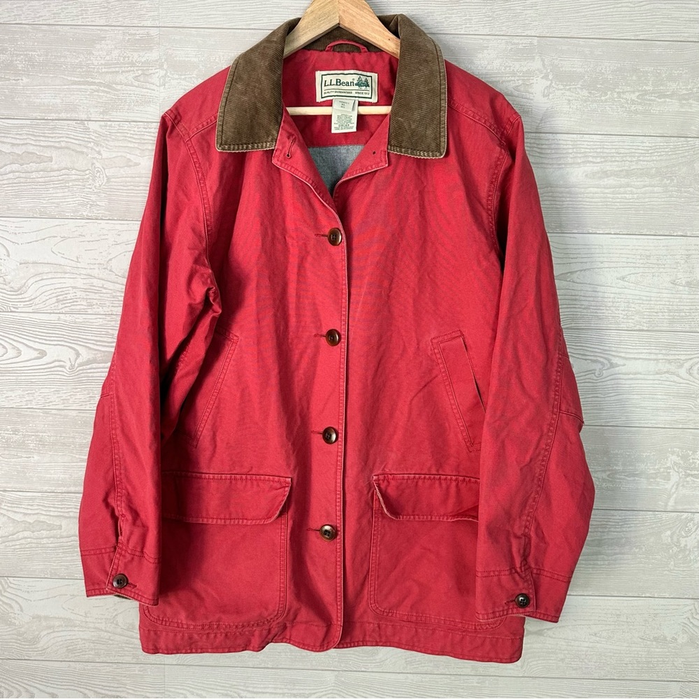L.L. Bean Red Utility Jacket with Brown Collar